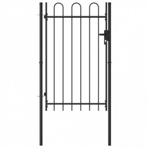 Poartă de gard cu o ușă, vârf arcuit, negru, 1 x 1,5 m, oțel - Img 1