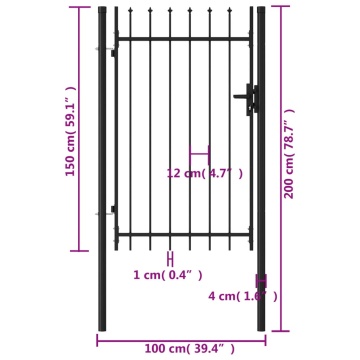 Poartă de gard cu o ușă, vârf ascuțit, negru, 1 x 1,5 m, oțel - Img 5