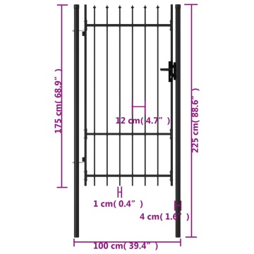 Poartă de gard cu o ușă, vârf ascuțit, negru, 1x1,75 m, oțel - Img 5