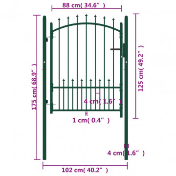 Poartă de gard cu țepușe, verde, 100x125 cm, oțel - Img 5