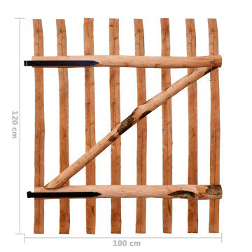 Poartă de gard simplă, lemn de alun tratat, 100x120 cm - Img 5