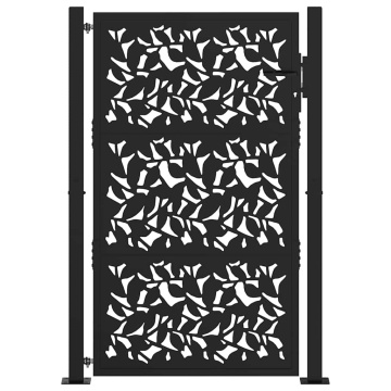 Poarta de gradina neagra 105x155 cm Design cu frunze de otel - Img 3