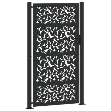 Poarta de gradina neagra 105x180 cm Design cu frunze de otel - Img 2