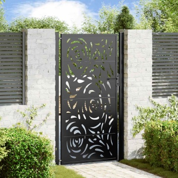 Poarta de gradina neagra 105x180 cm design flacara din otel - Img 1
