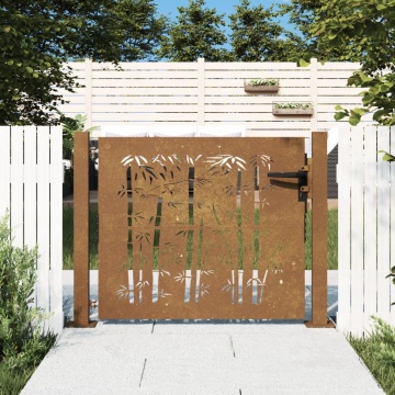 Poartă pentru grădină, 105x105 cm, oțel corten, model bambus - Img 1