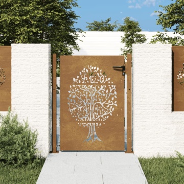 Poartă pentru grădină, 105x130 cm, oțel corten, model copac - Img 1