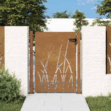 Poartă pentru grădină, 105x130 cm, oțel corten, model iarbă - Img 1