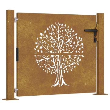 Poartă pentru grădină, 105x80 cm, oțel corten, model copac - Img 2