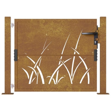 Poartă pentru grădină, 105x80 cm, oțel corten, model iarbă - Img 4
