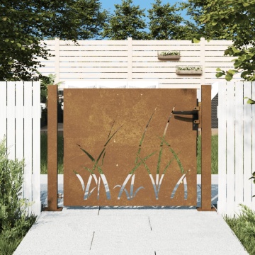 Poartă pentru grădină, 105x80 cm, oțel corten, model iarbă - Img 1