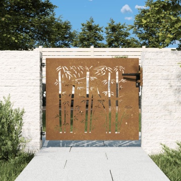 Poartă pentru grădină, 85x75 cm, oțel corten, model bambus - Img 1