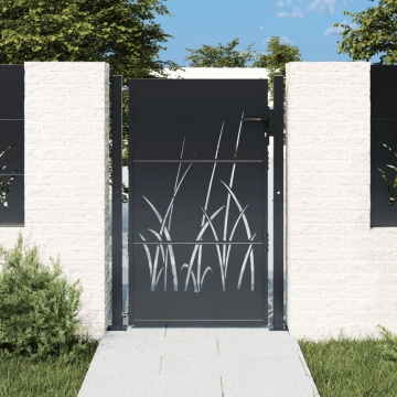 Poartă pentru grădină, antracit, 105x155 cm, oțel, model iarbă - Img 1
