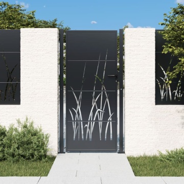 Poartă pentru grădină, antracit, 105x180 cm, oțel, model iarbă - Img 1