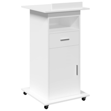 Pupitru cu roți și sertar alb 55x55x107 cm lemn prelucrat - Img 2
