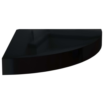 Raft colțar de perete, negru extralucios, 25 x 25 x 3,8 cm, MDF - Img 2