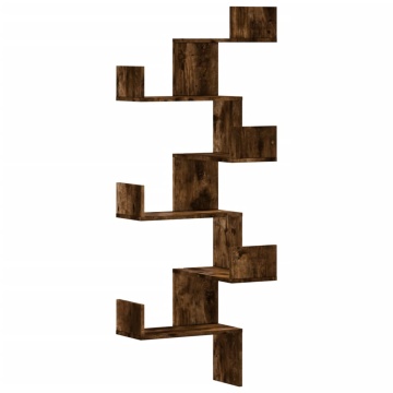 Raft colțar perete stejar fumuriu 45x45x147 cm lemn prelucrat - Img 2