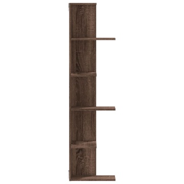 Raft colțar perete stejar maro 36,5x36,5x140cm lemn prelucrat - Img 8