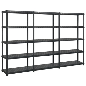 Raft de depozitare cu 5 polițe, negru, 255x40x185 cm, plastic - Img 1