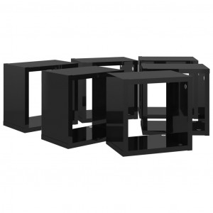 Raft de perete cub, 6 piese, negru extralucios, 22x15x22 cm PAL - Img 5
