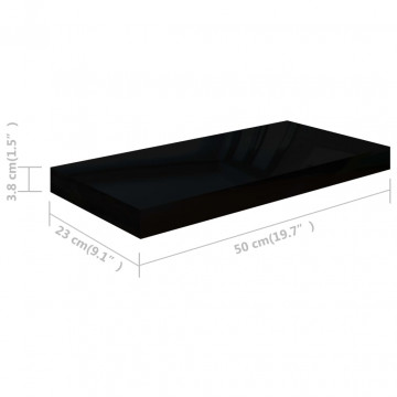 Raft de perete suspendat, negru extralucios, 50x23x3,8 cm, MDF - Img 5