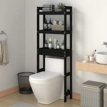 Raft de toaletă, negru, 63x26x171 cm, lemn masiv de pin - Img 1