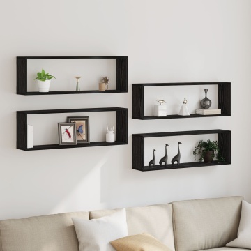Raft montat pe perete Set de 4 Stejar negru Lemn prelucrat - Img 1