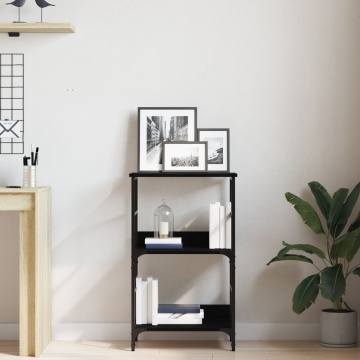 Raft pentru cărți Negru Stejar 50x33x82 cm Lemn prelucrat și Oțel - Img 4