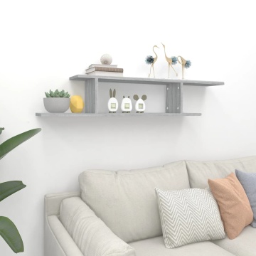 Raft TV montat pe perete gri sonoma 125x18x23 cm lemn - Img 3