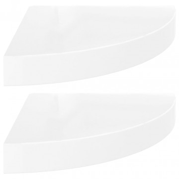 Rafturi colț perete, 2 buc., alb extralucios, 25x25x3,8 cm, MDF - Img 2