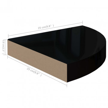Rafturi de colț, 4 buc., negru extralucios, 25x25x3,8 cm, MDF - Img 7