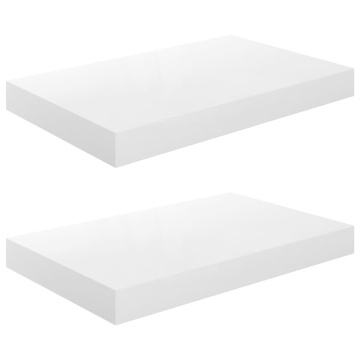 Rafturi de perete, 2 buc., alb extralucios, 40x23x3,8 cm, MDF - Img 2