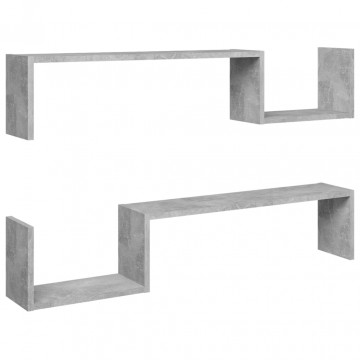 Rafturi de perete, 2 buc, gri beton, 100x15x20 cm, PAL - Img 2