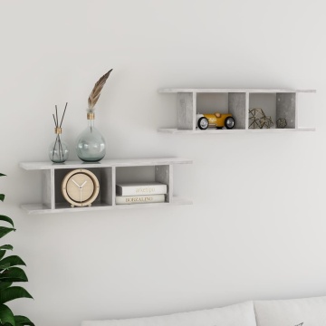 Rafturi de perete, 2 buc., gri beton, 75x18x20 cm, lemn - Img 1