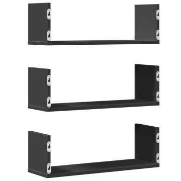 Rafturi de perete, 3 buc., negru, 58x18x18 cm, lemn prelucrat - Img 5