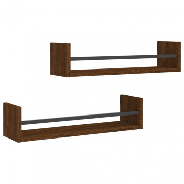 Rafturi de perete cu bare 2 buc, maro, 60x16x14 cm, stejar - Img 2