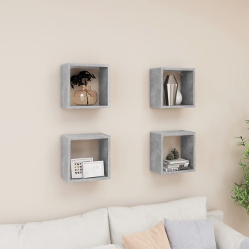 Rafturi de perete cub, 4 buc., gri beton, 26x15x26 cm - Img 1