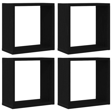 Rafturi de perete cub 4 buc. stejar negru, 30x15x30 cm lemn - Img 2