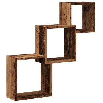 Rafturi de perete, cub, lemn vechi, 68x15x68 cm, lemn prelucrat - Img 2