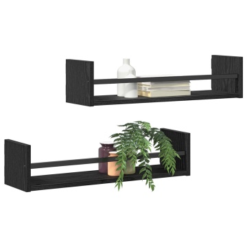Rafturi pentru perete 2 buc Negru Stejar 60x16x14 cm Lemn aglomerat - Img 3