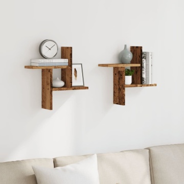 Rafturi perete, 2 buc., lemn vechi, 38x12x38 cm, lemn prelucrat - Img 3