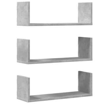 Rafturi perete, 3 buc., gri beton, 58x18x18 cm, lemn prelucrat - Img 2