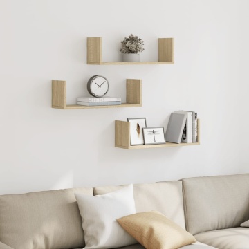 Rafturi perete 3 buc. stejar sonoma 58x18x18 cm lemn prelucrat - Img 3