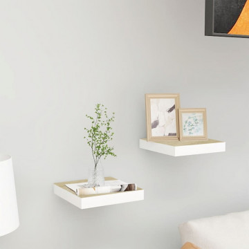 Rafturi perete suspendate 2 buc. alb/stejar 23x23,5x3,8 cm MDF - Img 1