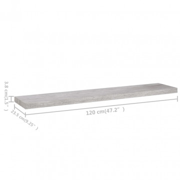Rafturi perete suspendate 4 buc. gri beton 120x23,5x3,8 cm MDF - Img 7