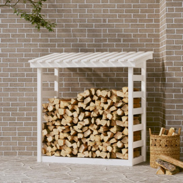 Rastel pentru lemne de foc, alb, 108x64,5x110cm, lemn masiv pin - Img 1