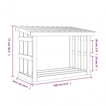 Rastel pentru lemne de foc, alb, 108x64,5x77 cm, lemn masiv pin - Img 7