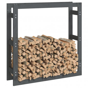 Rastel pentru lemne de foc, gri, 100x25x100 cm, lemn masiv pin - Img 4