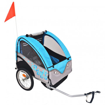 Remorcă de bicicletă pentru copii, gri și albastru, 30 kg - Img 1
