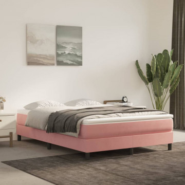 Saltea de pat cu arcuri, roz, 140x190x20 cm, catifea - Img 1
