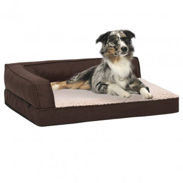 Saltea ergonomică pat de câini maro 60x42 cm aspect in /fleece - Img 1